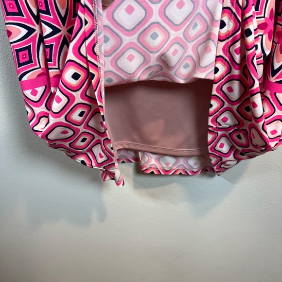 Eliza J Womens Geometric Print Mini Shift Dress Pink Retro Lined Zip NEW Size 14 - Picture 4 of 16